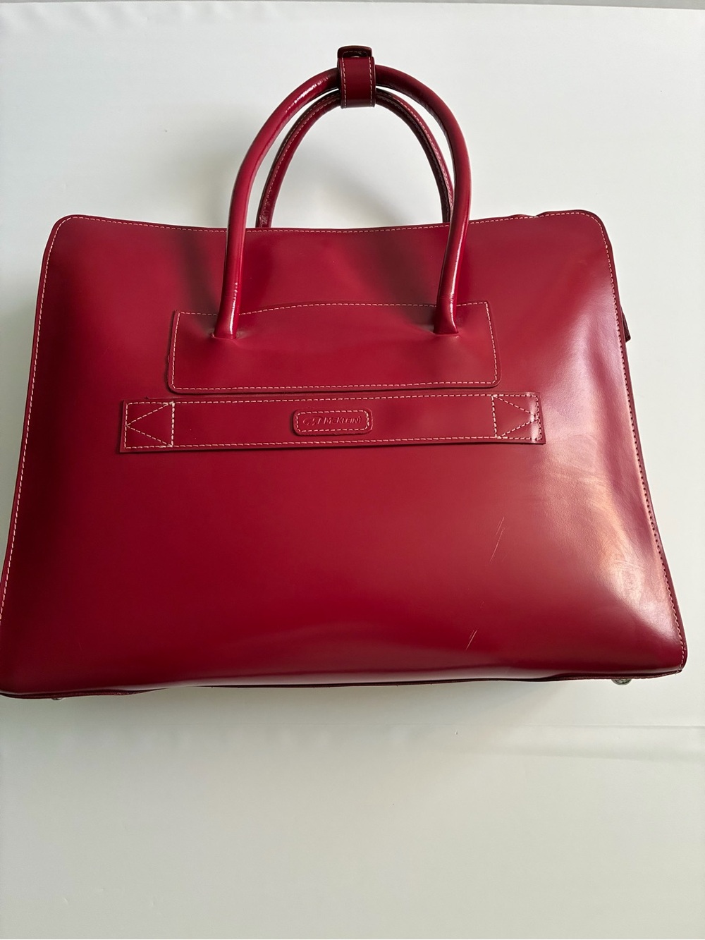 Structured Red Leather Laptop Tote